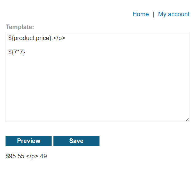 FreeMarker template editor showing ${7*7} and the resulting 49 in the rendered output.