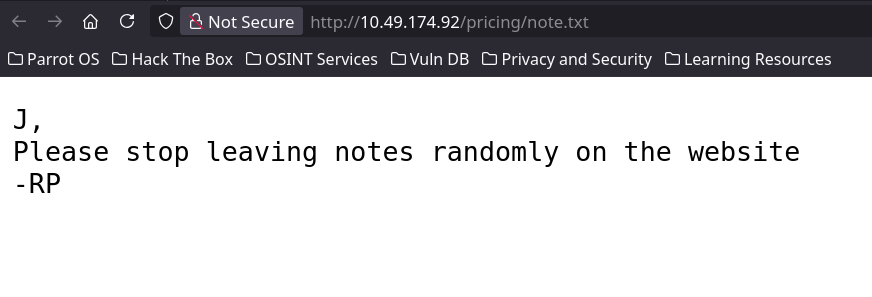 Public pricing note asking a colleague to stop leaving notes around the website